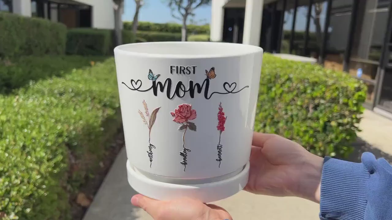 Grandma Gift Personalized Flower Birth Month Pot, Mother Day Gift, First Mom Now Grandma Gift, Mom Gift from Daughter, Mom Birthday Gift