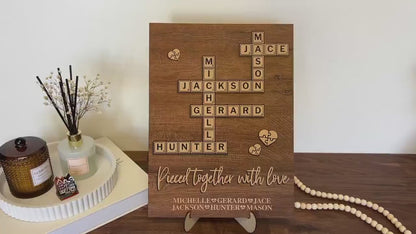 Personalized Family Name Puzzle Sign: Custom Wood Crossword, Grandparent Gift