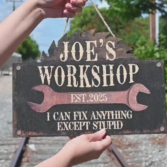 Personalized Workshop Sign For Fathers Day Gift For Dad, Grandkids Name Sign For Grandpa Gift, Family Gift for Grandpa, Custom Garage Sign