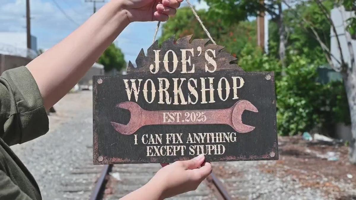 Personalized Workshop Sign For Fathers Day Gift For Dad, Grandkids Name Sign For Grandpa Gift, Family Gift for Grandpa, Custom Garage Sign