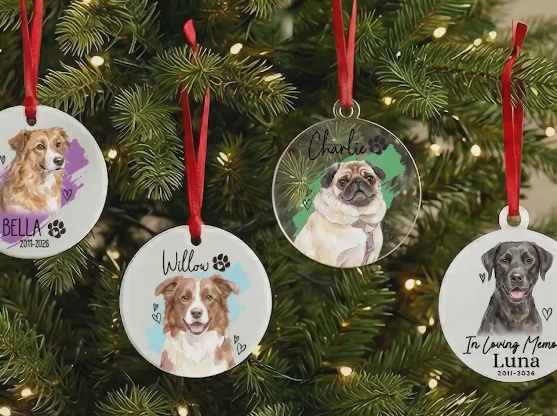 Watercolor Pet Photo Ornament, Custom Pet Ornament for Pet Loss Gift, Forever In Our Hearts Ornament, Pet Keepsake Gift, Pet Sympathy Gift