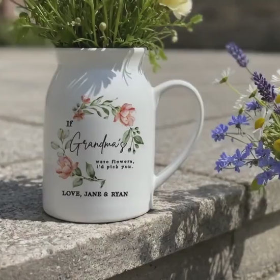Personalized Ceramic Vase, Floral Mom and Grandma Gift, Engagement Couple Present
