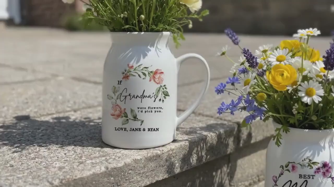Personalized Ceramic Vase, Floral Mom and Grandma Gift, Engagement Couple Present